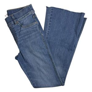 SPANX EUC Light Blue Denim High-Rise Stretch Pull-on Flare Raw Hem Jeans Size S